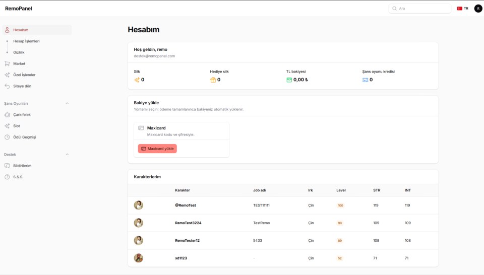 User Panel önizleme